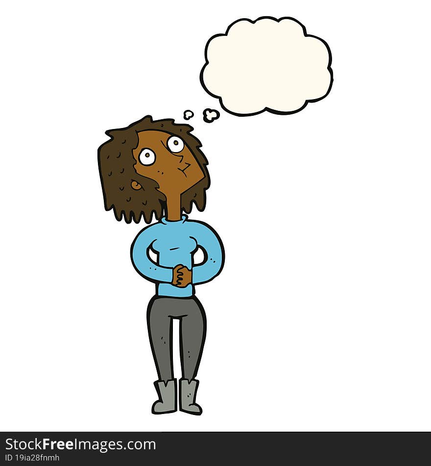 Cartoon Woman Looking Upwards With Thought Bubble