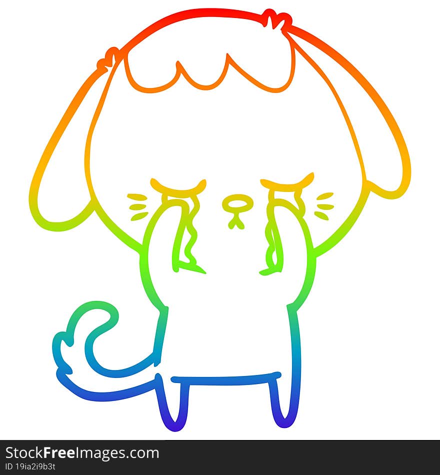 rainbow gradient line drawing of a cute puppy crying cartoon