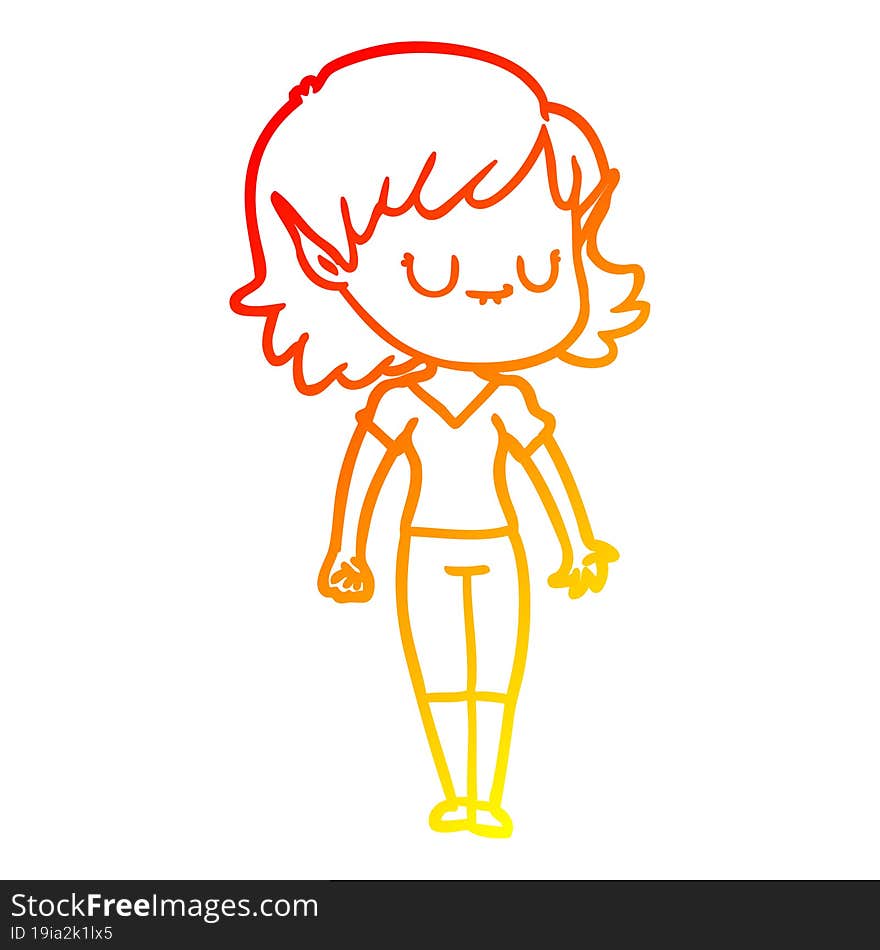 warm gradient line drawing happy cartoon elf girl