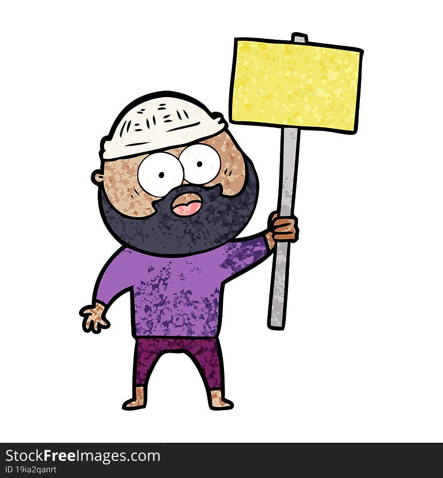 cartoon bearded man with signpost. cartoon bearded man with signpost