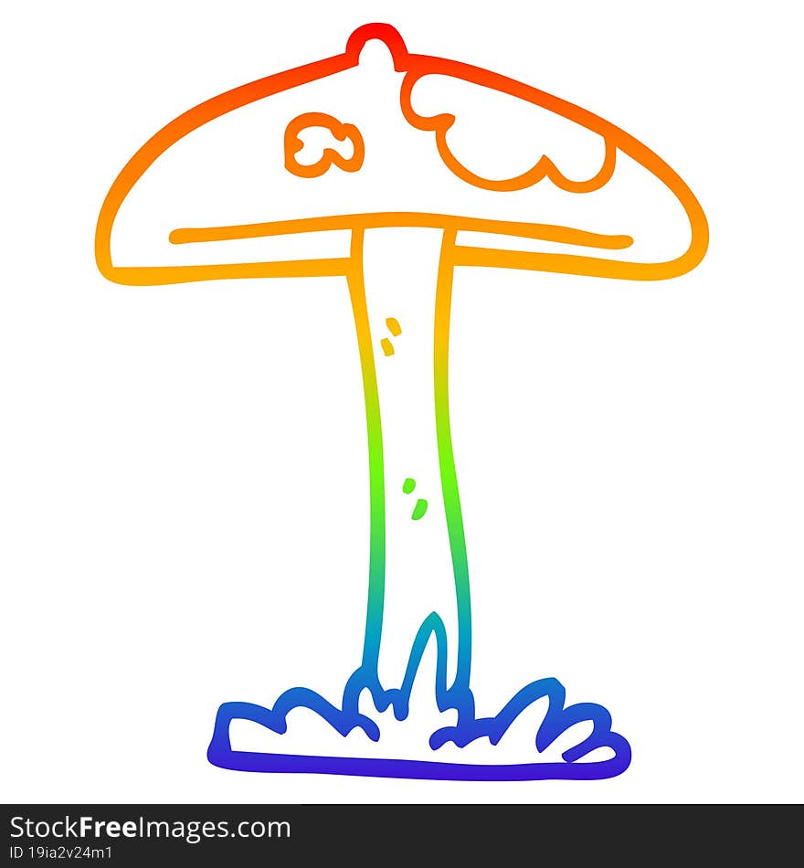 Rainbow Gradient Line Drawing Cartoon Mushroom