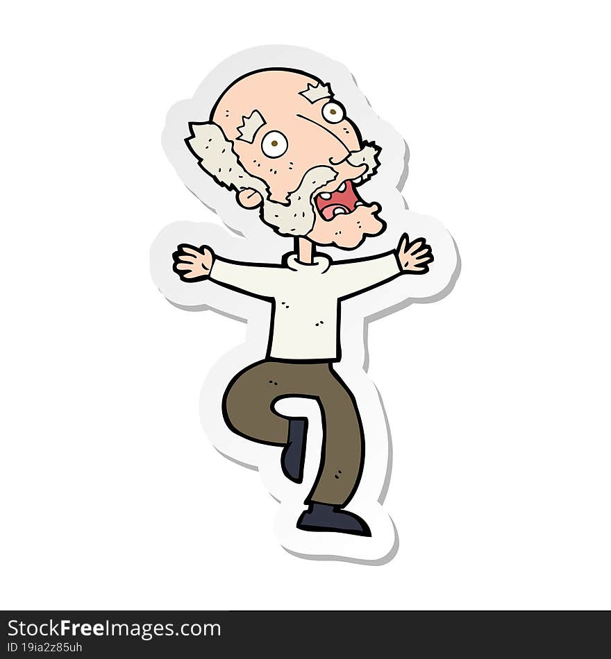 sticker of a cartoon old man having a fright