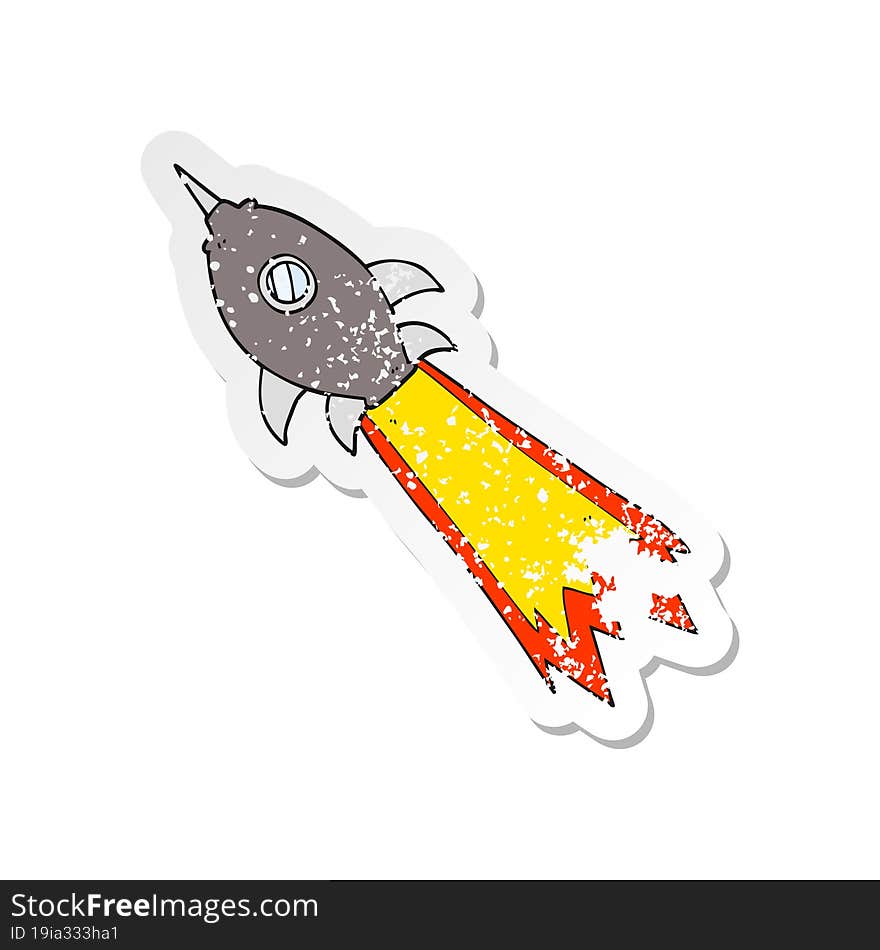 retro distressed sticker of a cartoon spaceship