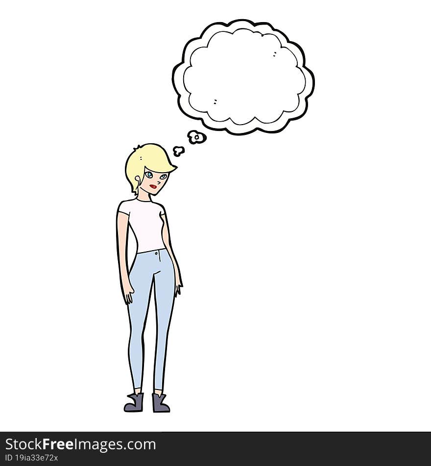 cartoon modern attractive woman with thought bubble