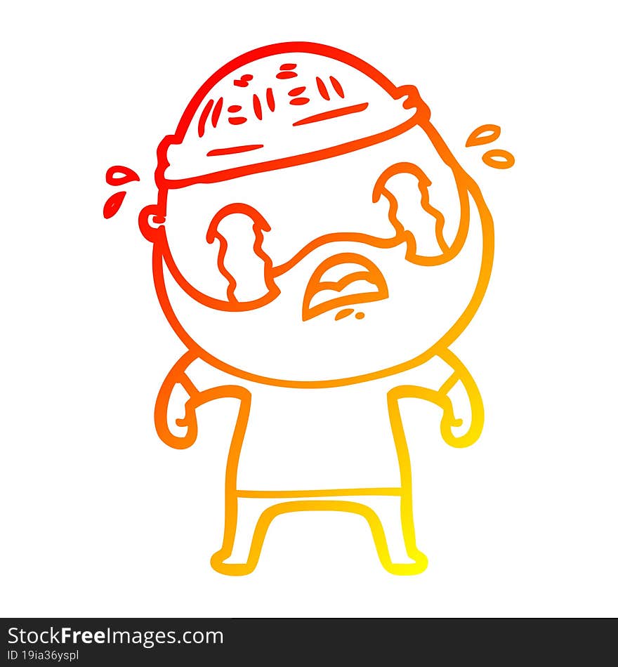 warm gradient line drawing cartoon bearded man crying