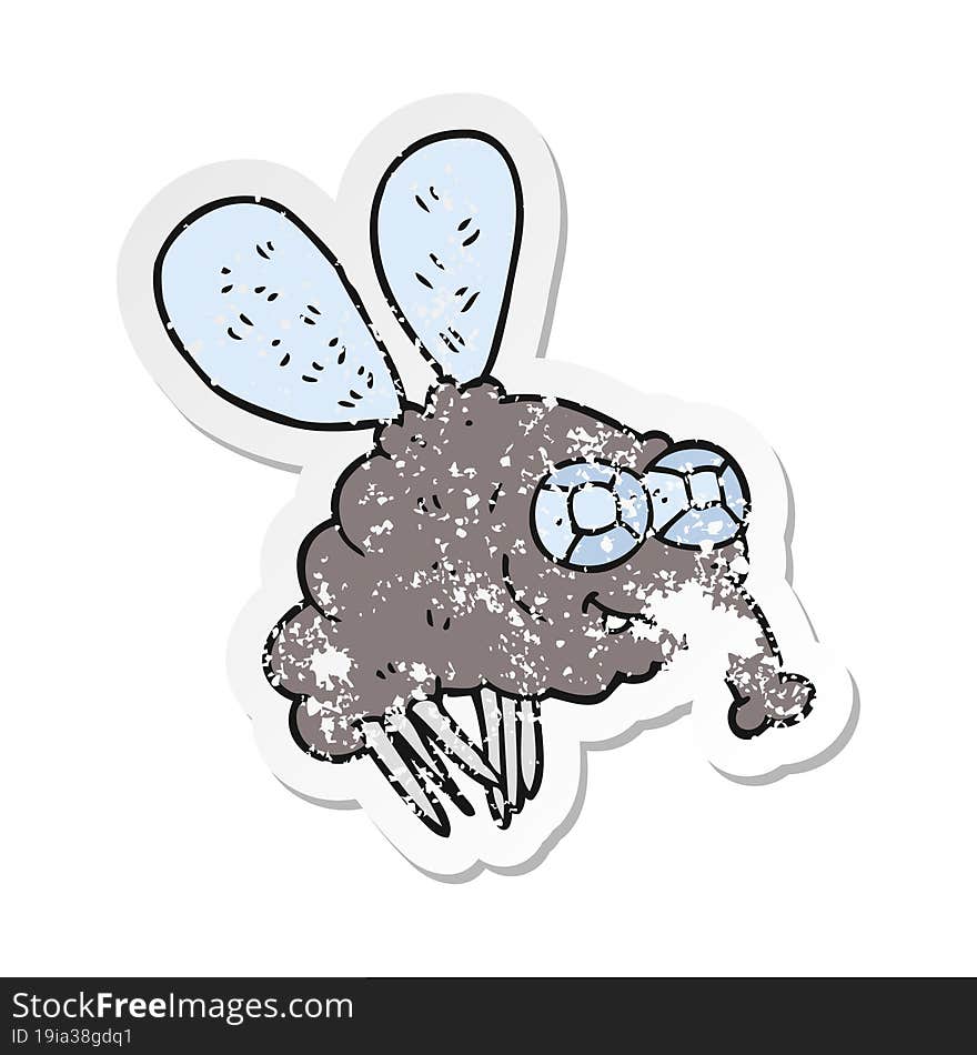 Retro Distressed Sticker Of A Cartoon Fly