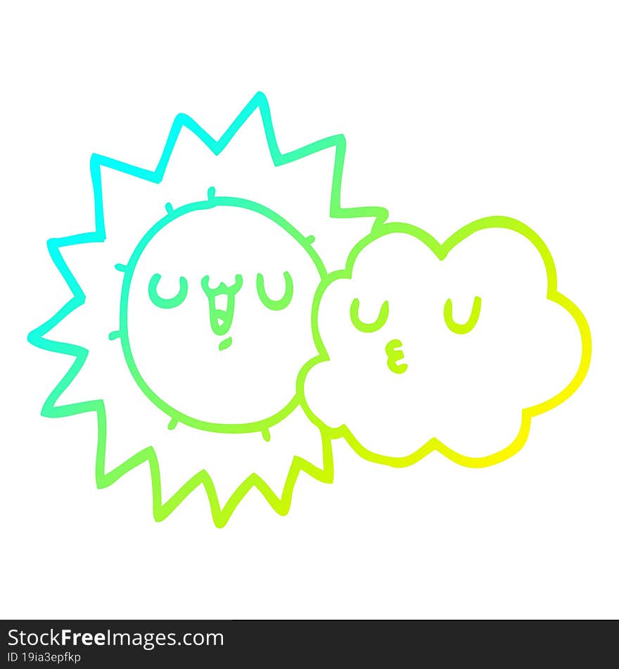 cold gradient line drawing cartoon sun and cloud