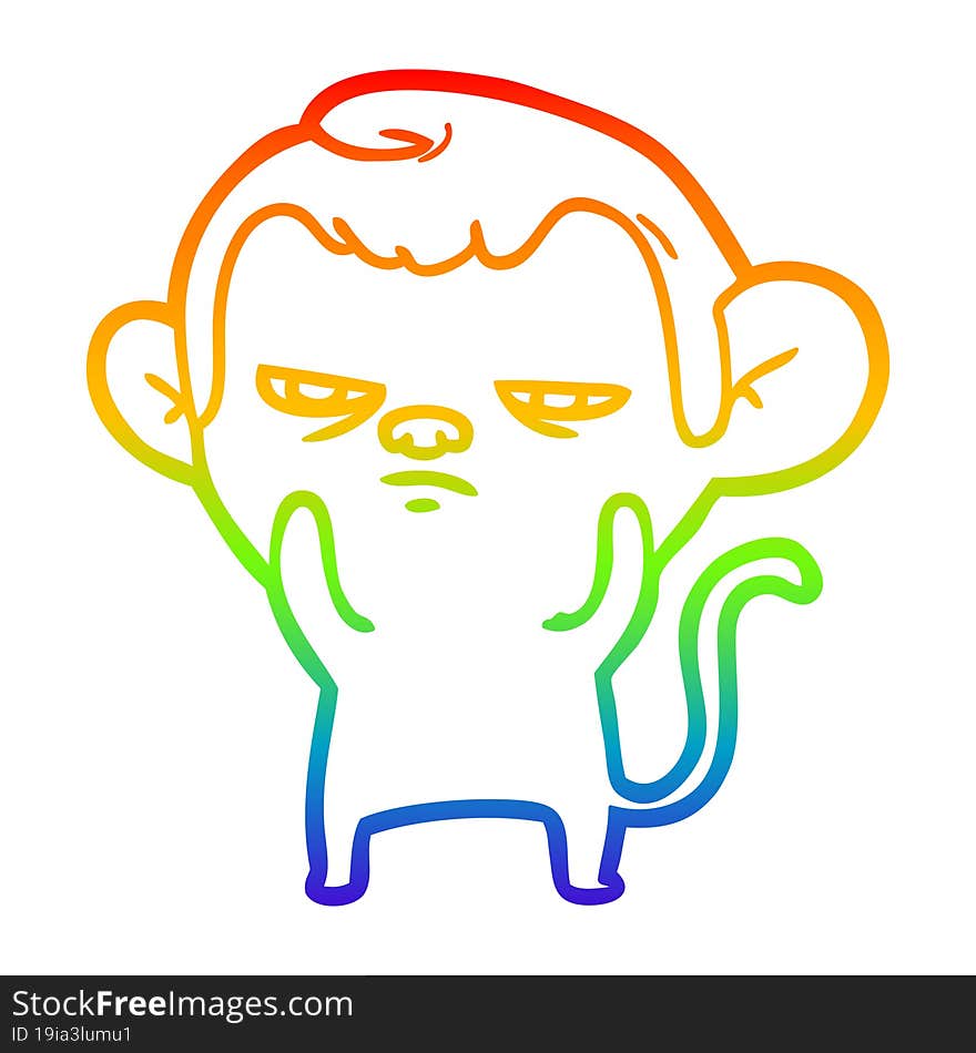 rainbow gradient line drawing of a cartoon monkey