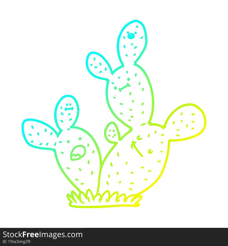 Cold Gradient Line Drawing Cartoon Cactus