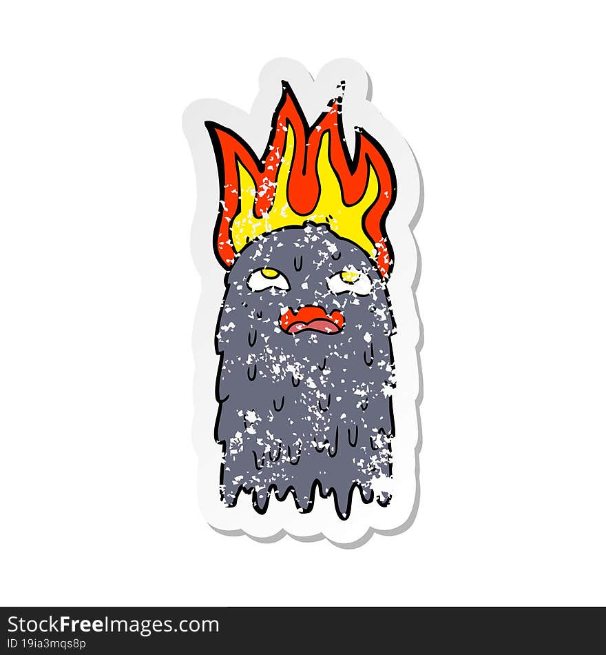 retro distressed sticker of a burning cartoon ghost