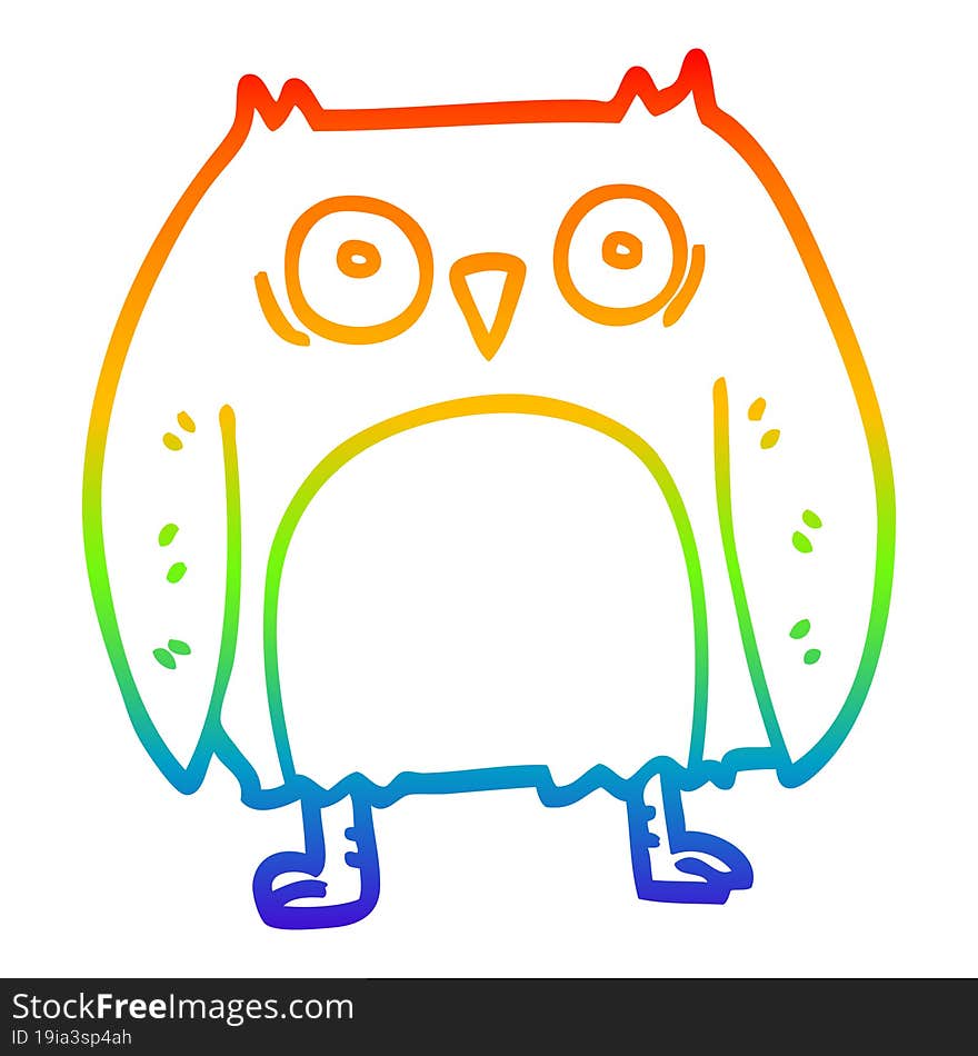 Rainbow Gradient Line Drawing Funny Cartoon Owl