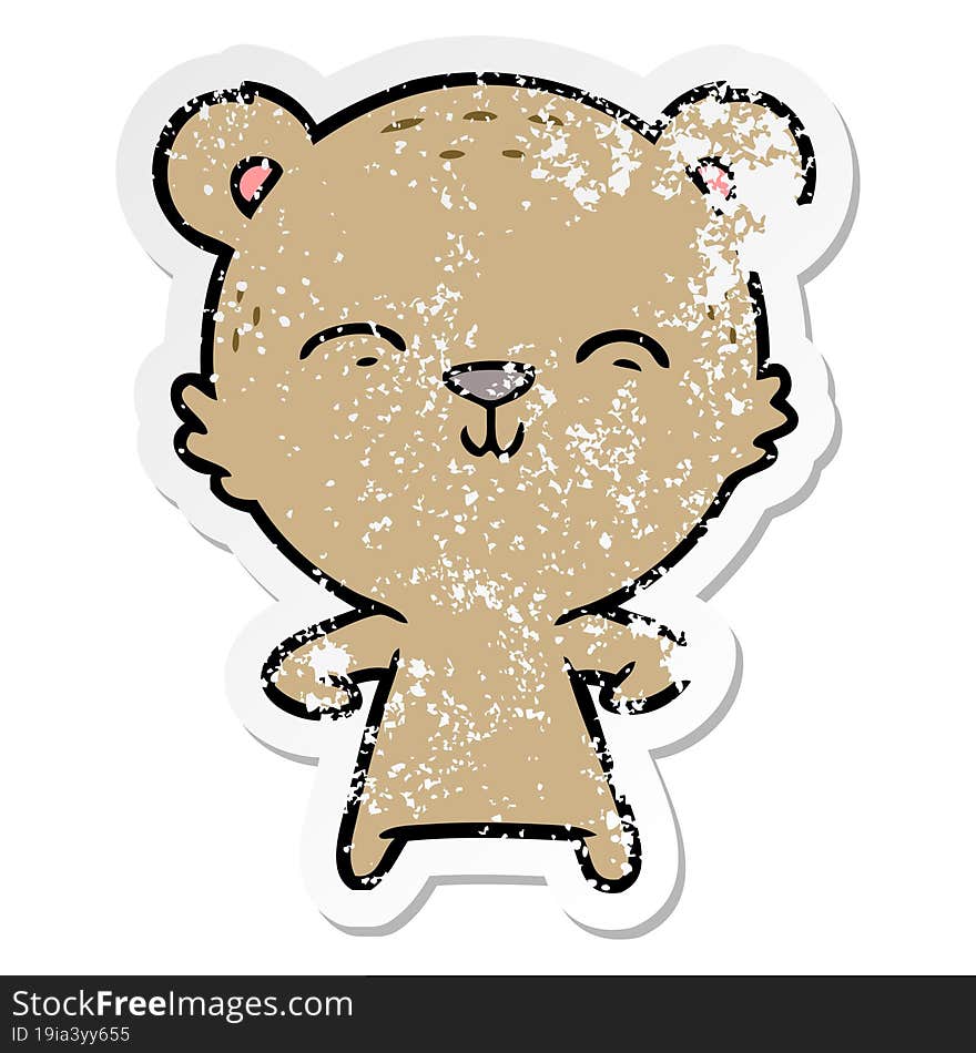 distressed sticker of a happy cartoon bear