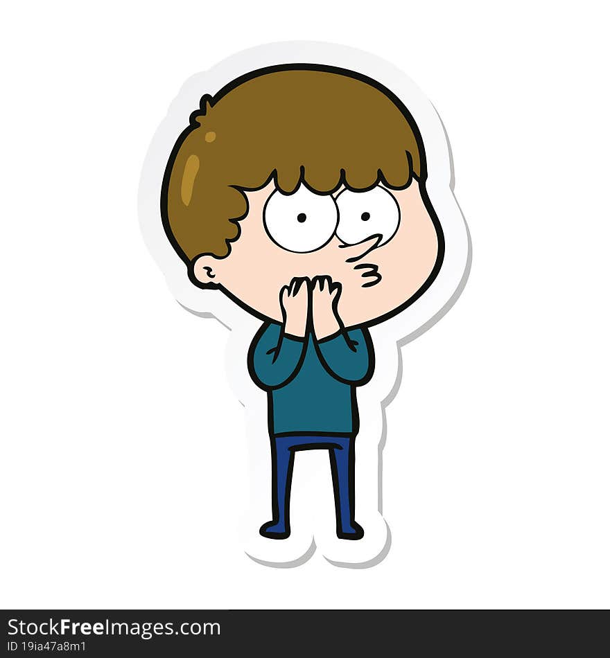 sticker of a cartoon curious boy