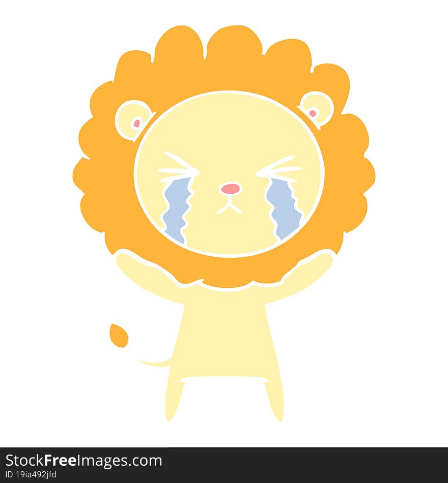 flat color style cartoon crying lion