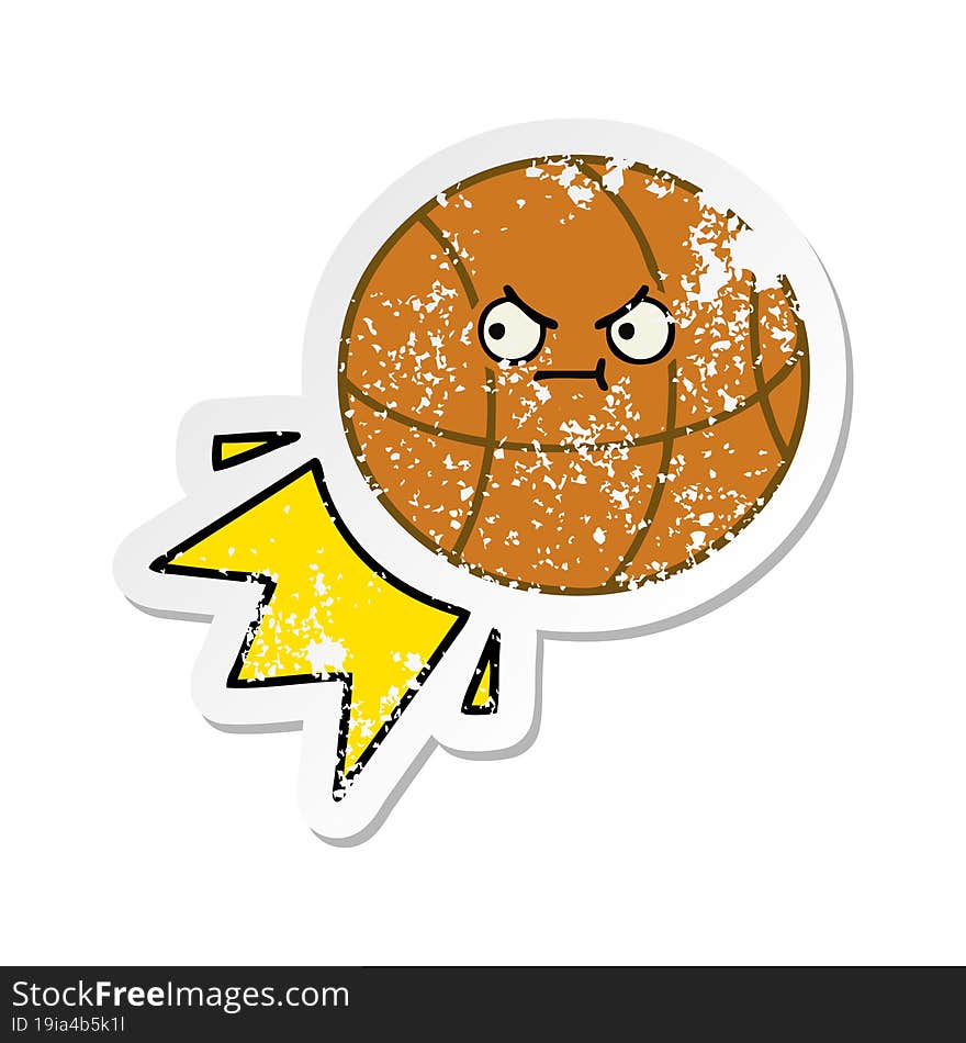 distressed sticker of a cute cartoon basketball