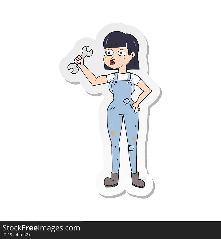 Sticker Of A Cartoon Mechanic Woman