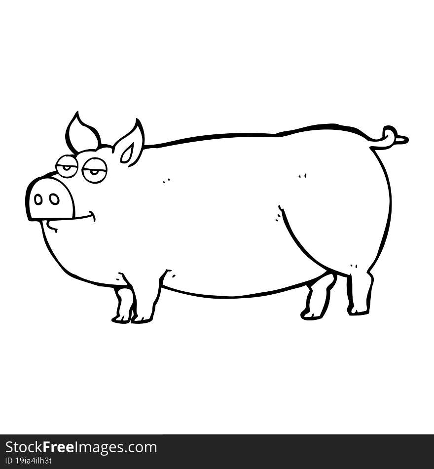 black and white cartoon huge pig