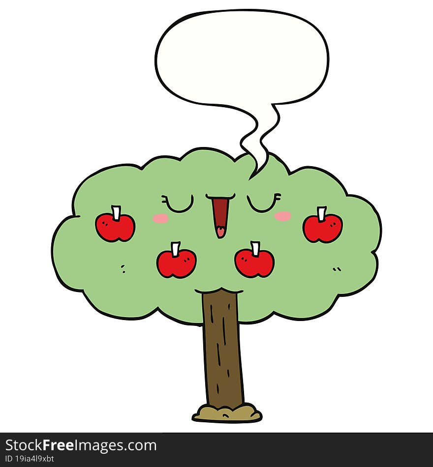 cartoon apple tree with speech bubble. cartoon apple tree with speech bubble