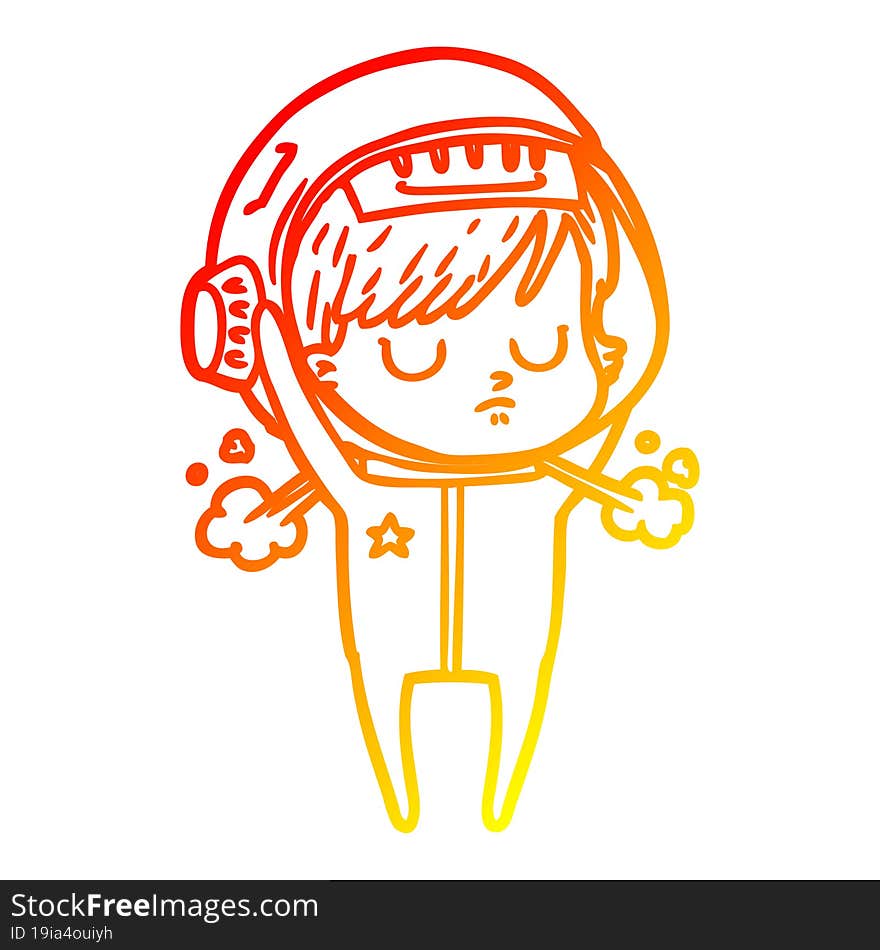 warm gradient line drawing of a cartoon astronaut woman