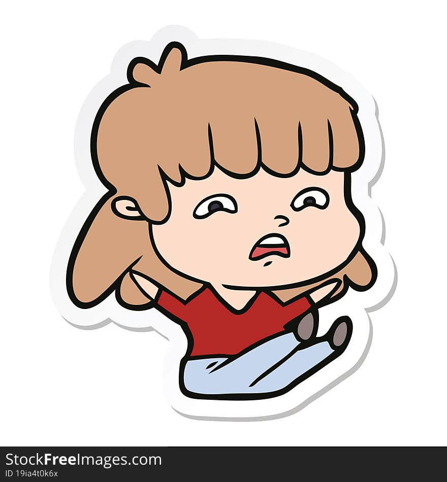 sticker of a cartoon worried woman