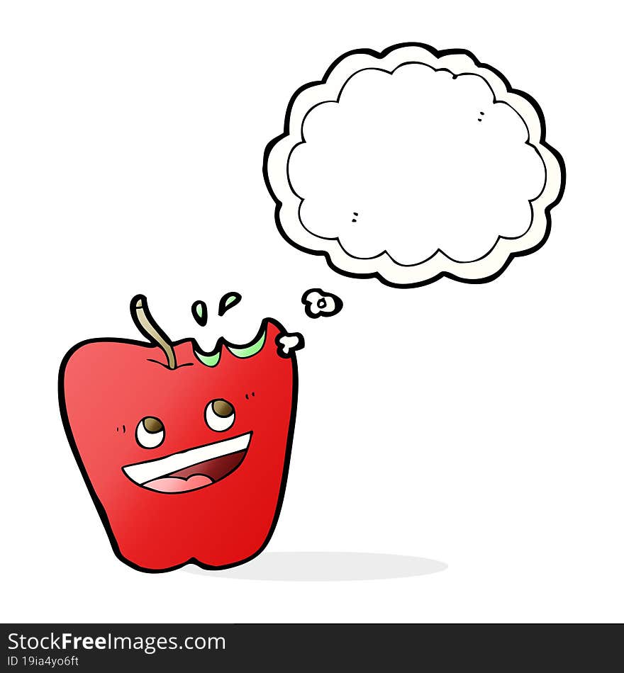 happy apple cartoon with thought bubble