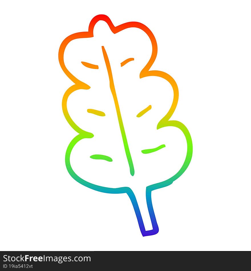 rainbow gradient line drawing of a cartoon oak leaf