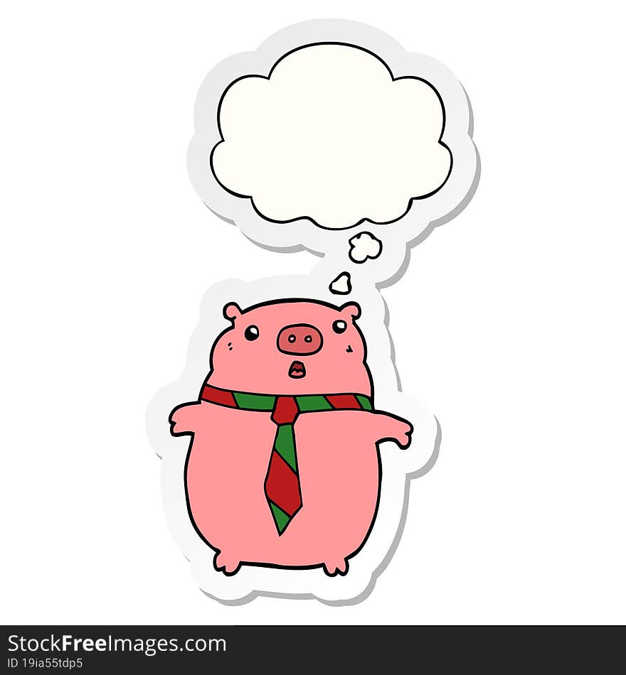 cartoon pig wearing office tie and thought bubble as a printed sticker