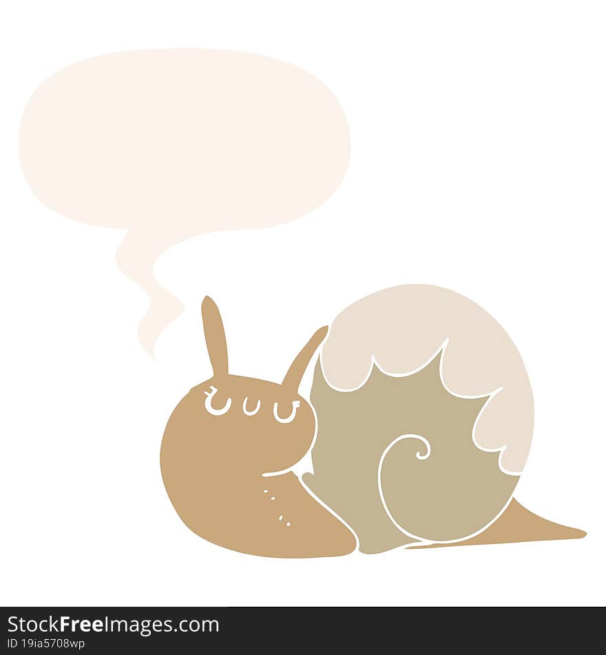 cute cartoon snail and speech bubble in retro style