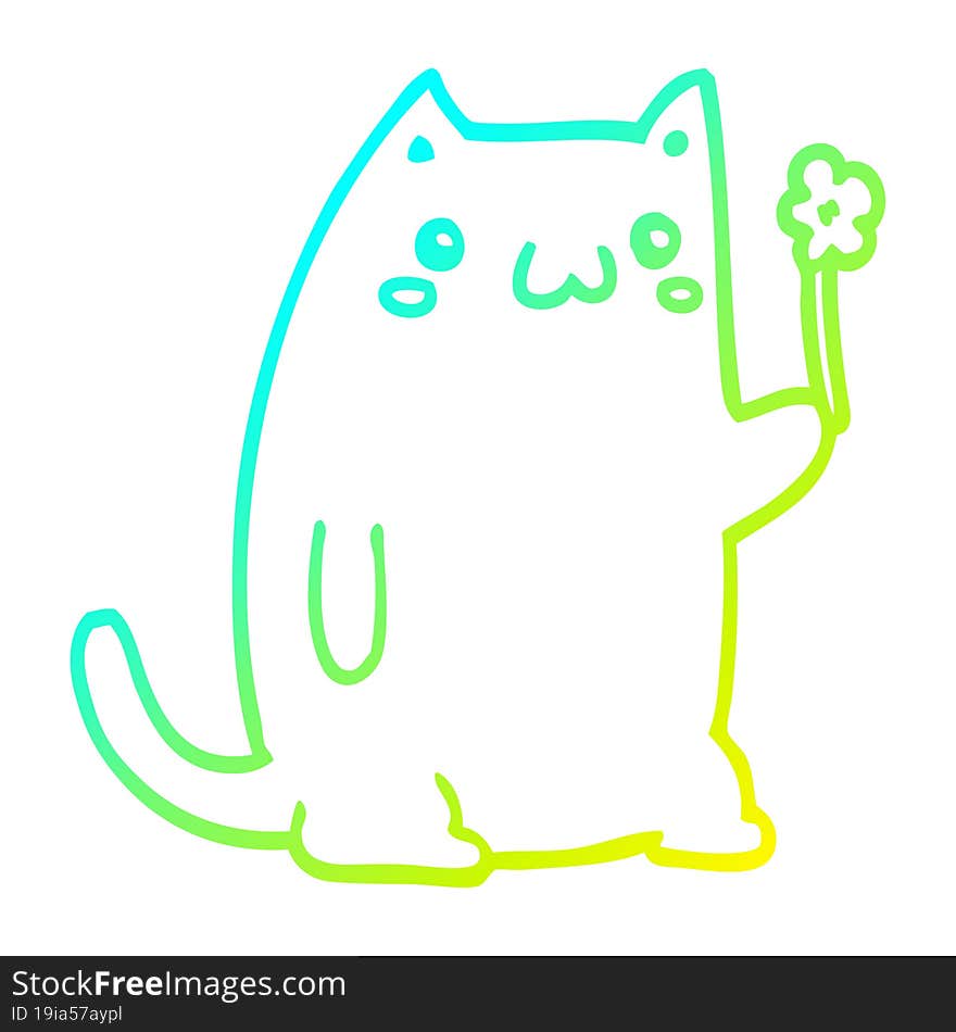 cold gradient line drawing of a cute cartoon cat