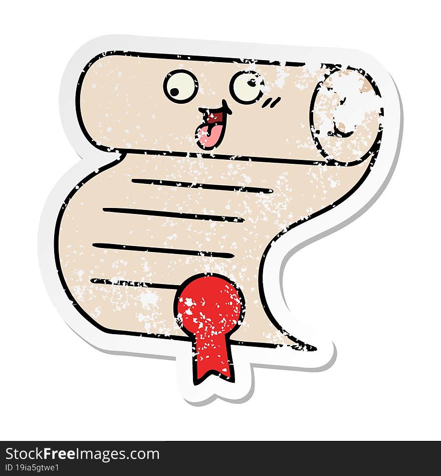 distressed sticker of a cute cartoon contract