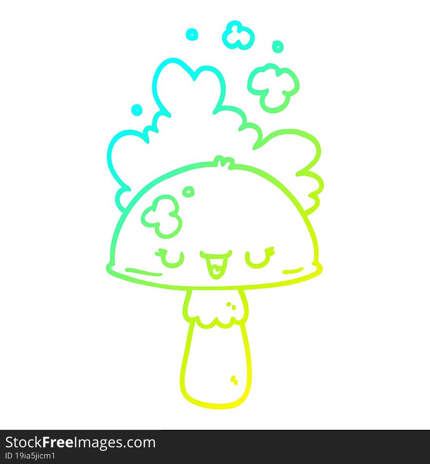 cold gradient line drawing of a cartoon mushroom with spoor cloud