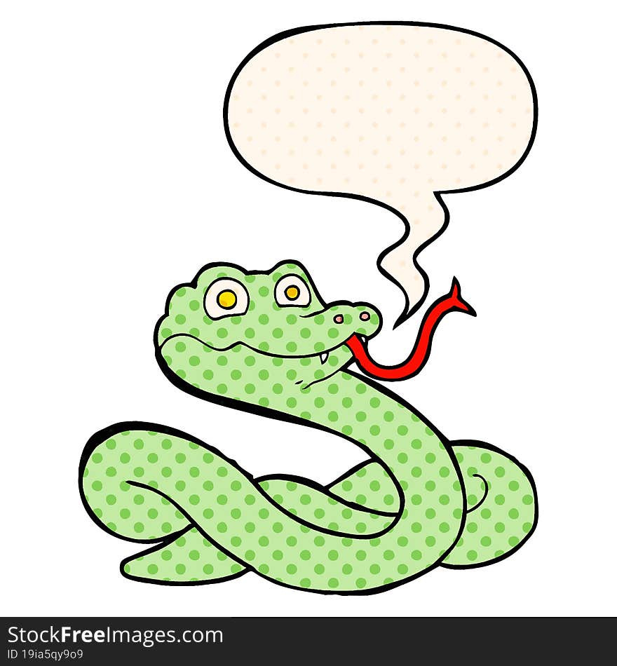 cartoon snake and speech bubble in comic book style