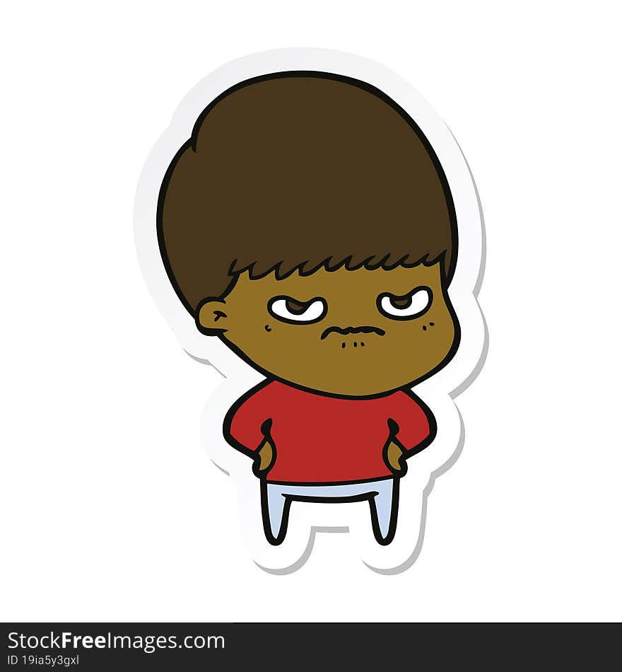 Sticker Of A Annoyed Cartoon Boy