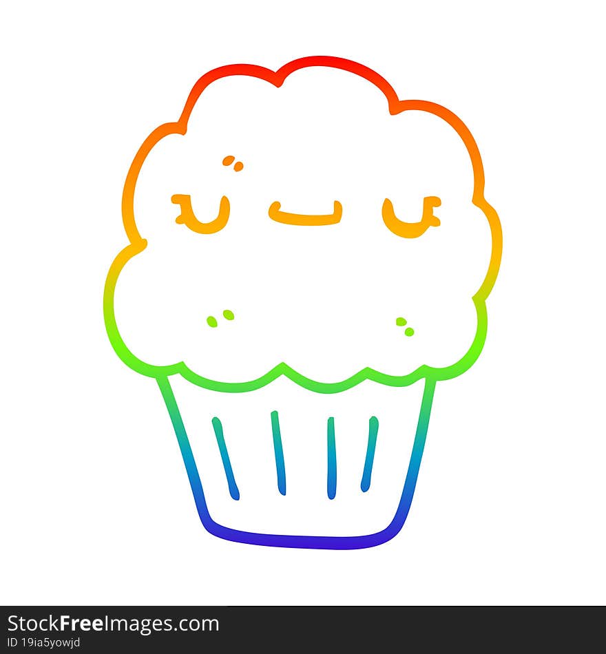 rainbow gradient line drawing of a cartoon muffin