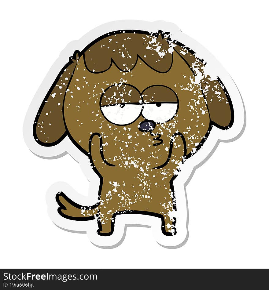 Distressed Sticker Of A Cartoon Bored Dog