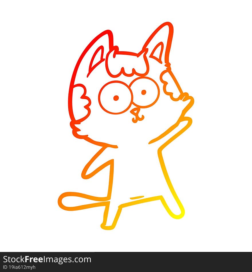 warm gradient line drawing of a happy cartoon cat