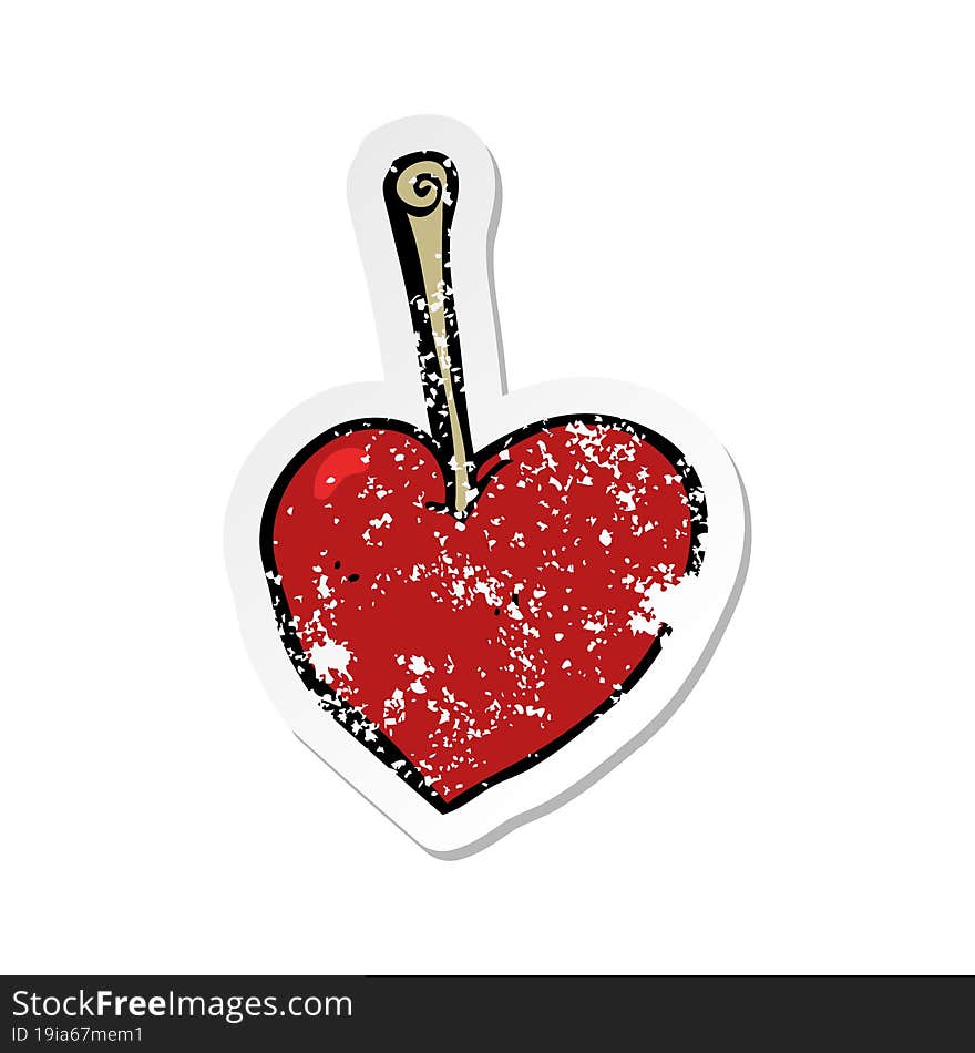 Retro Distressed Sticker Of A Cartoon Heart Cherry