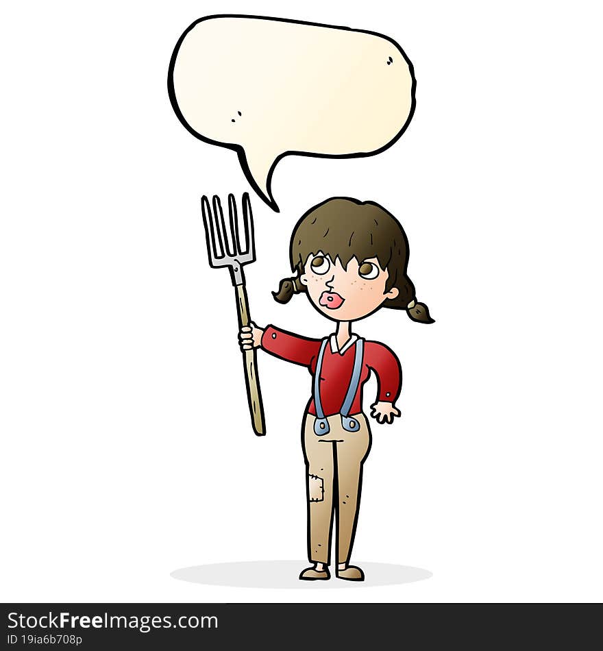 Cartoon Farmer Girl With Speech Bubble