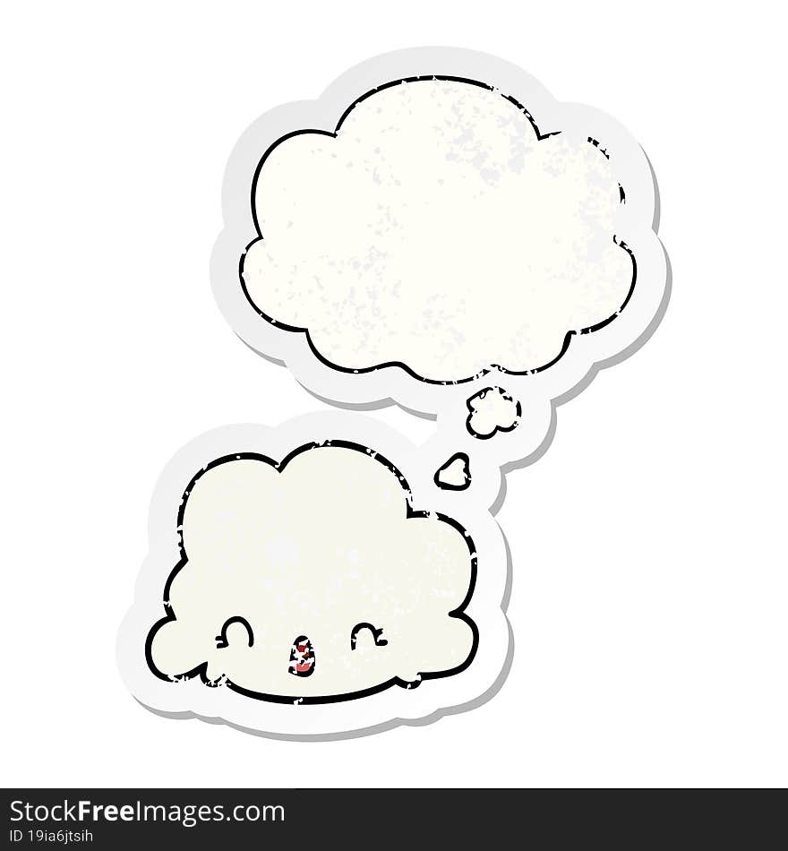 cartoon cloud and thought bubble as a distressed worn sticker