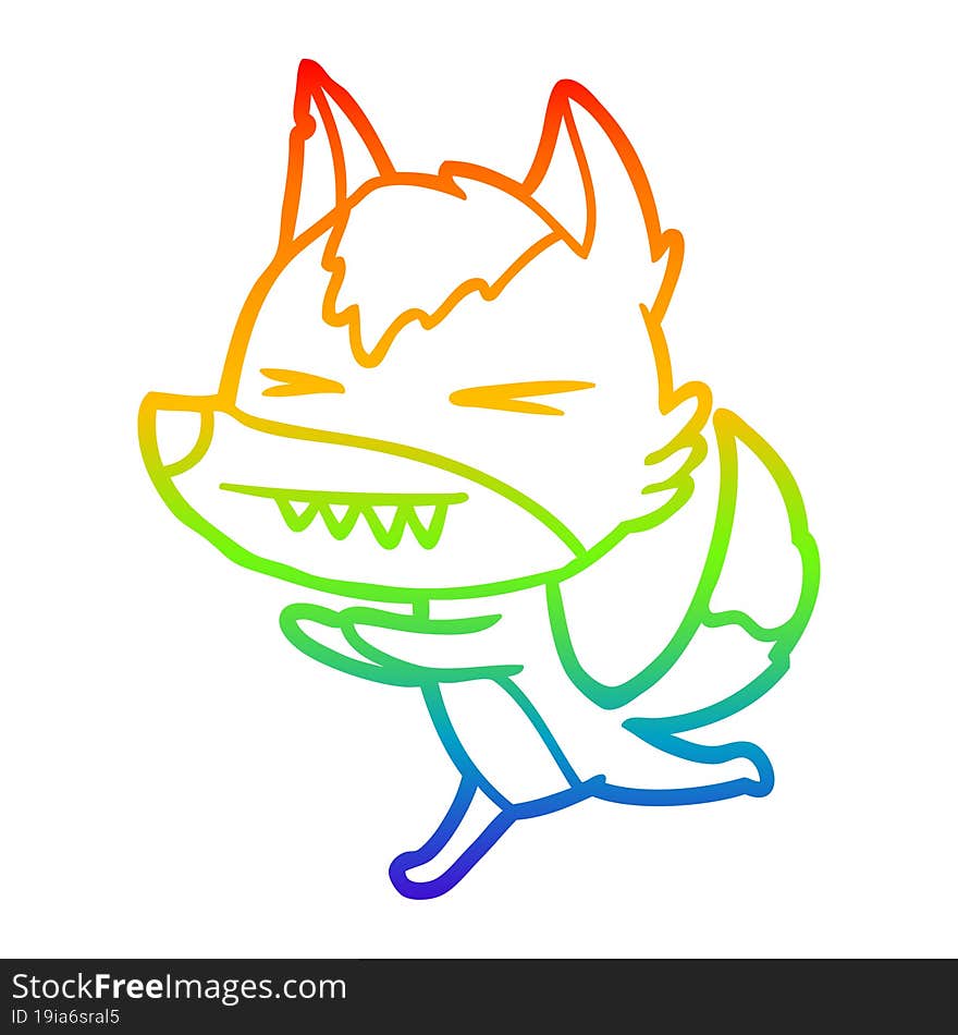 rainbow gradient line drawing of a angry wolf running