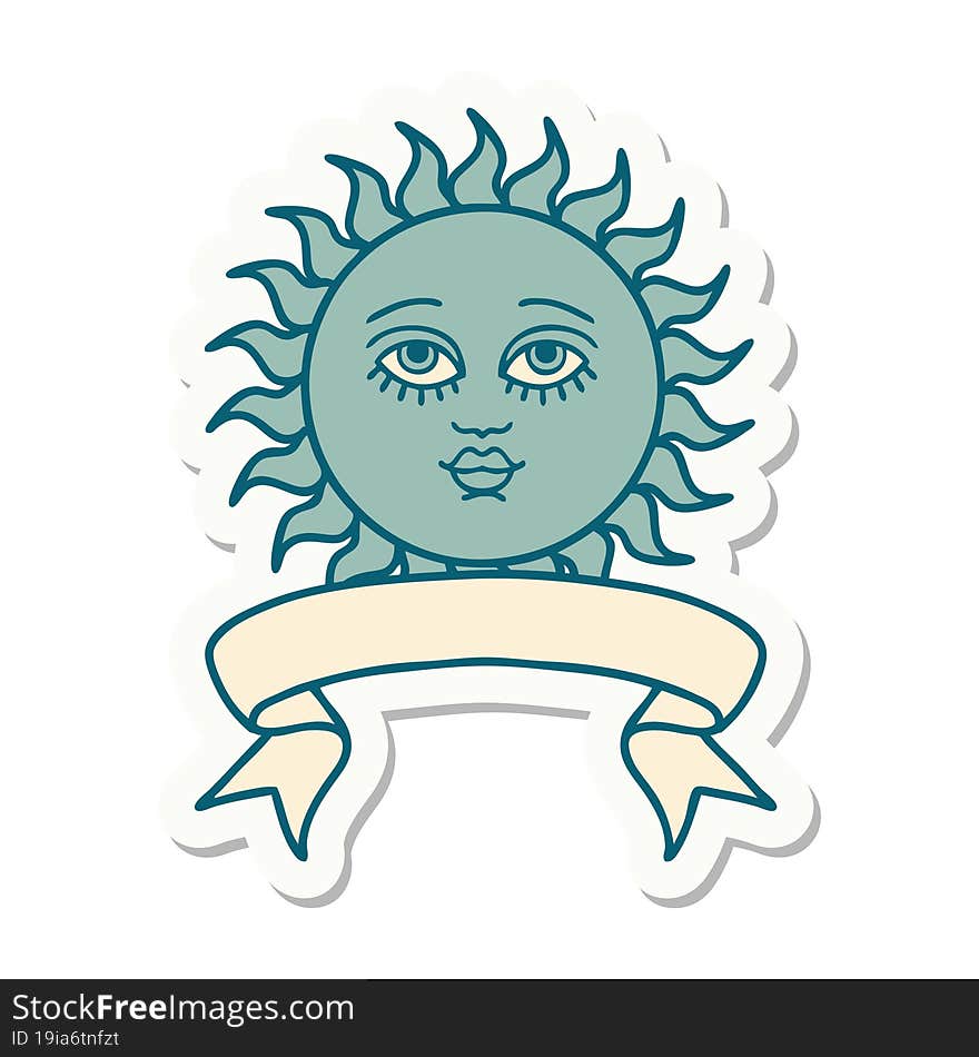 Tattoo Sticker With Banner Of A Sun With Face