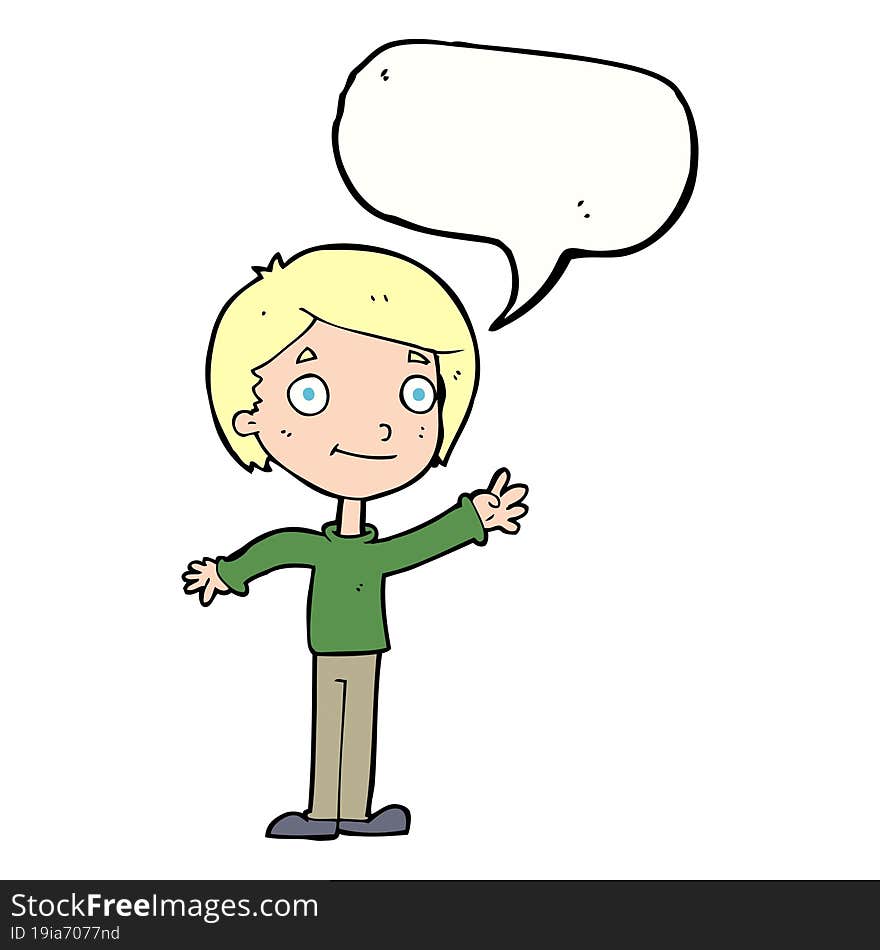 Cartoon Happy Boy With Speech Bubble