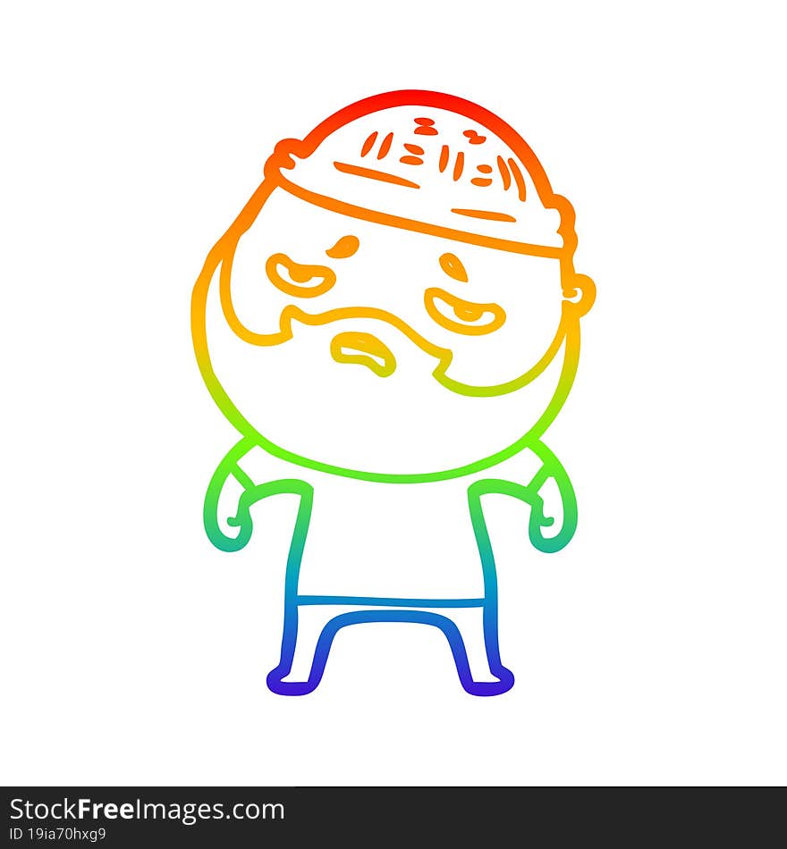 Rainbow Gradient Line Drawing Cartoon Worried Man With Beard