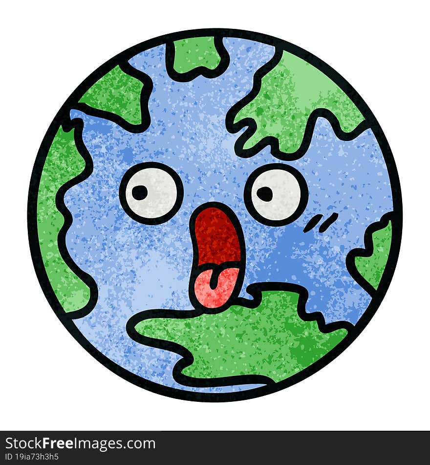 retro grunge texture cartoon planet earth