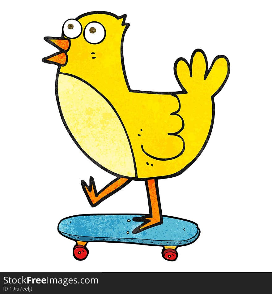 textured cartoon bird on skateboard