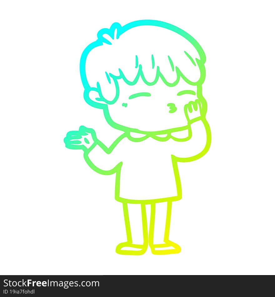 Cold Gradient Line Drawing Cartoon Curious Boy