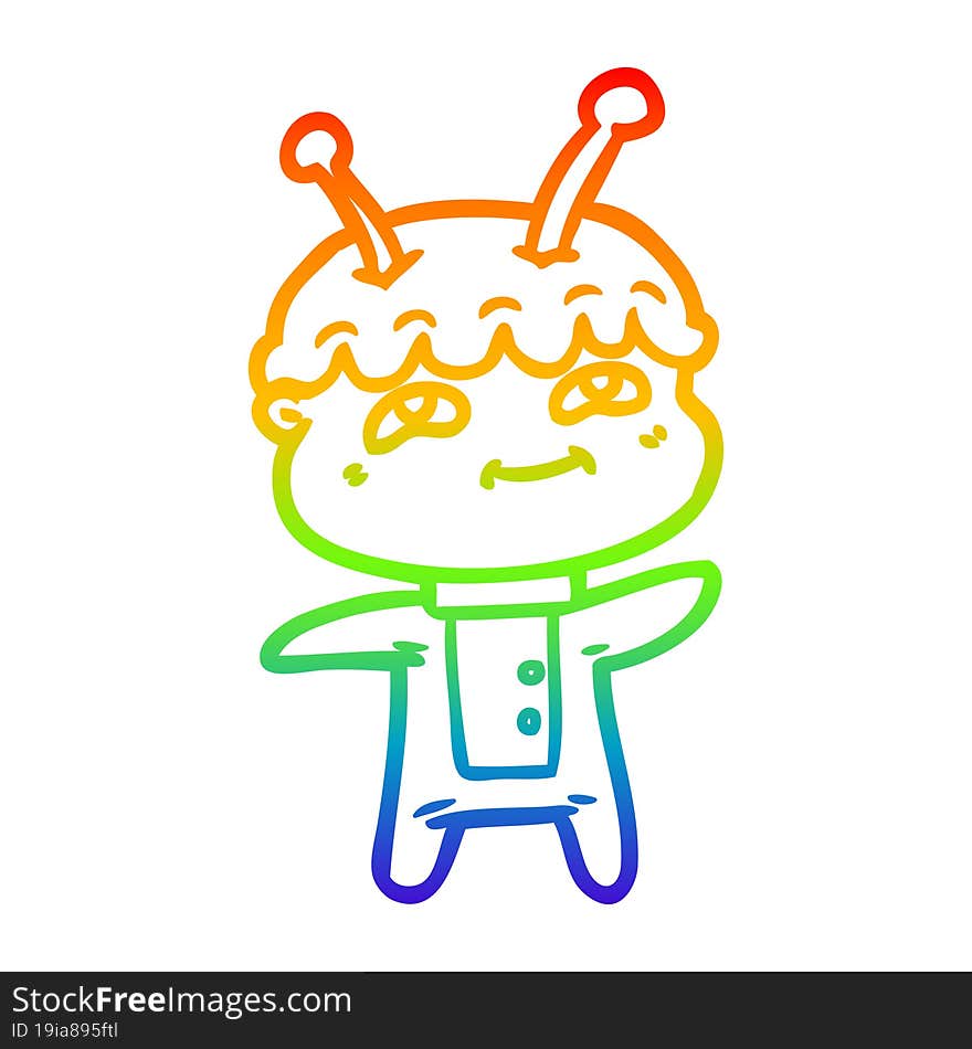 rainbow gradient line drawing friendly cartoon spaceman