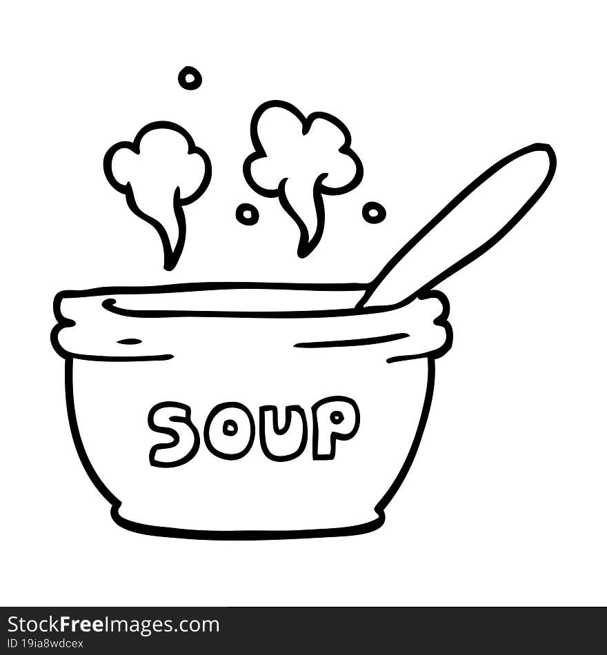 line drawing cartoon of hot soup