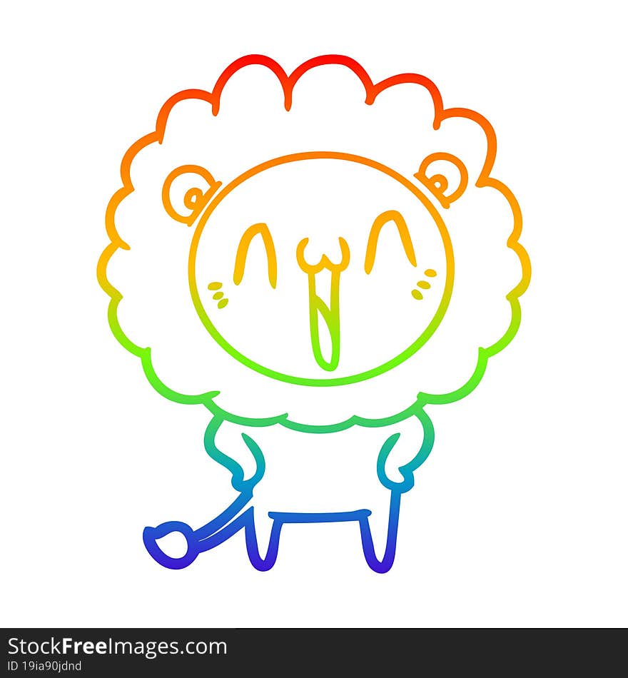 rainbow gradient line drawing of a happy cartoon lion