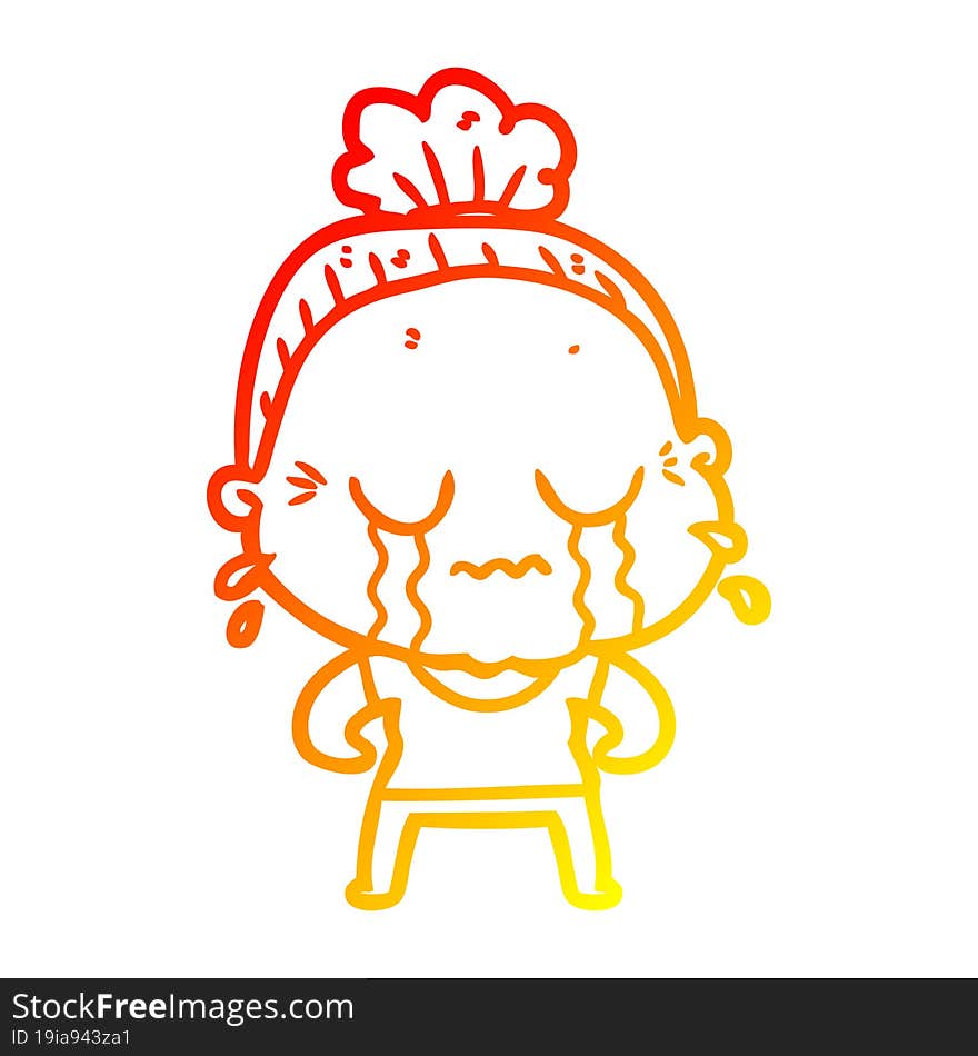 warm gradient line drawing cartoon crying old lady